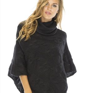 Soft Boho Sweater Poncho Shawl Dark Gray